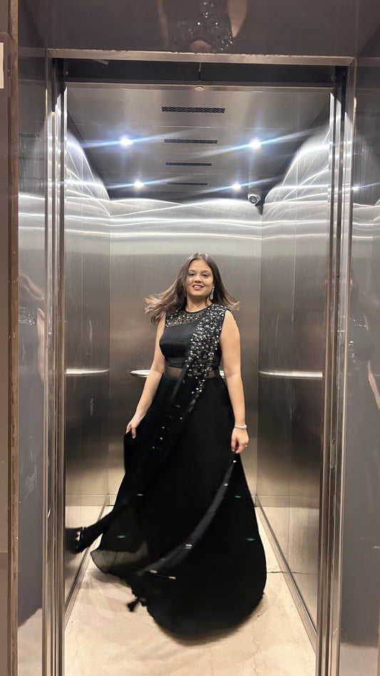 Lyanna – Black Indo-Western Gown with Mirror & Cutdana Embroidery