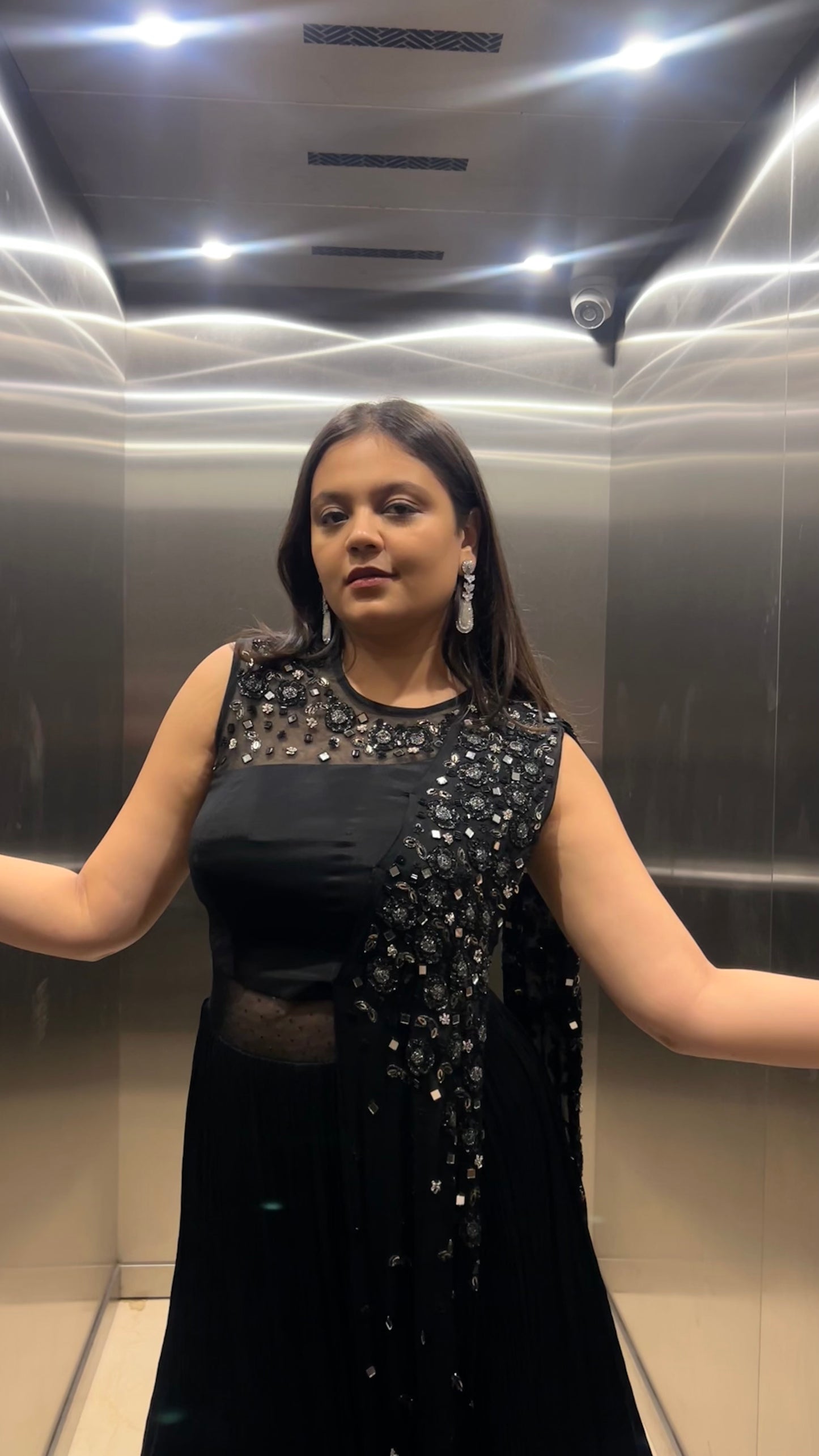 Lyanna – Black Indo-Western Gown with Mirror & Cutdana Embroidery