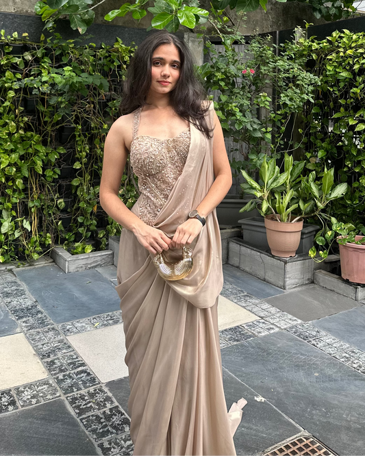 Sydney Champagne Indo-Western Drape Saree