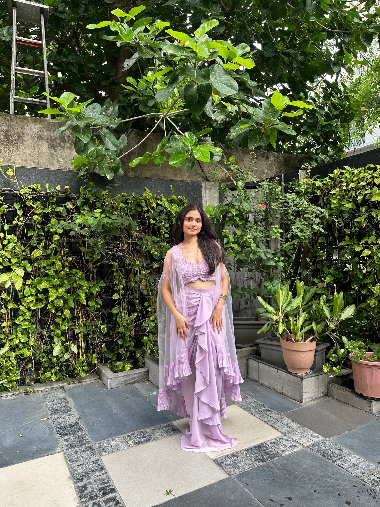 Sahira Lavender Indo-Western Cape Skirt Set