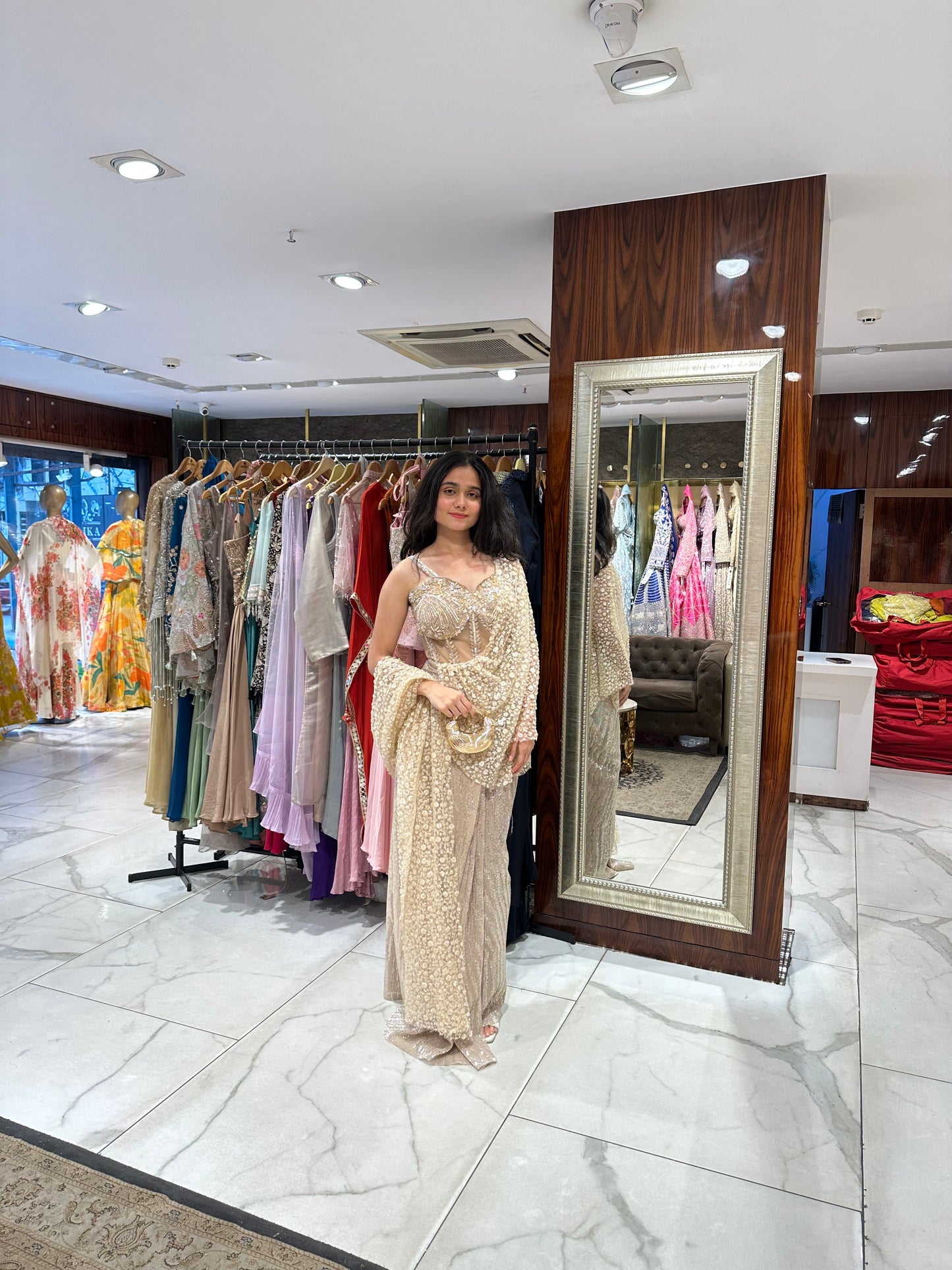 Florence Beige Gold Indo-Western Drape Saree