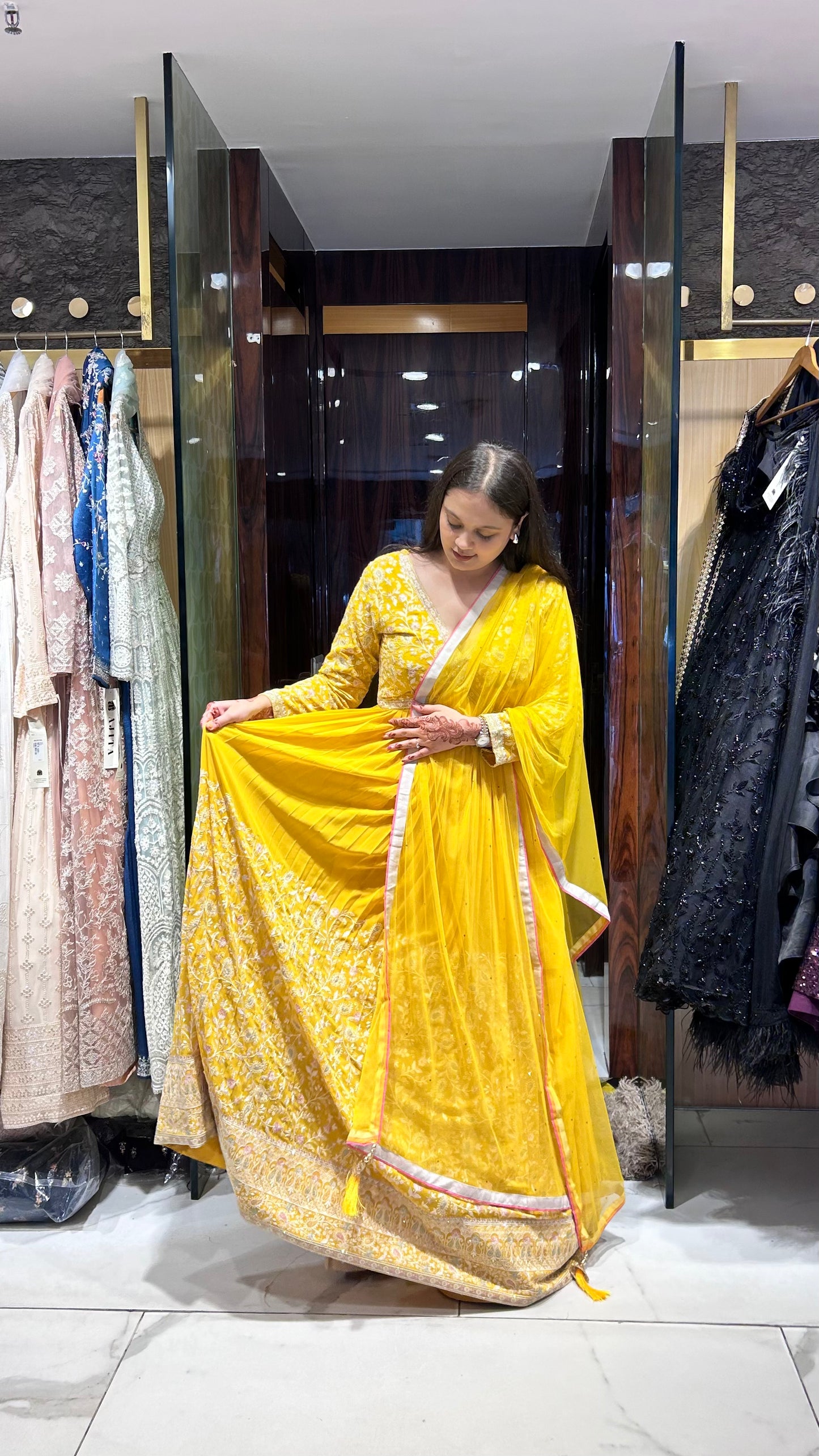 Uditi Yellow Georgette Anarkali with Thread & Stone Embroidery