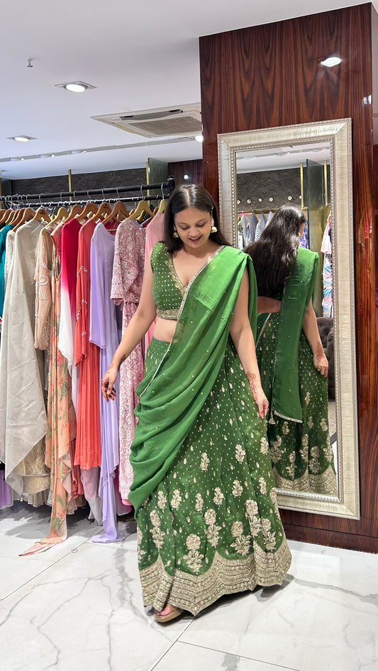 Gaurika Green Georgette Light Lehenga with Organza Dupatta