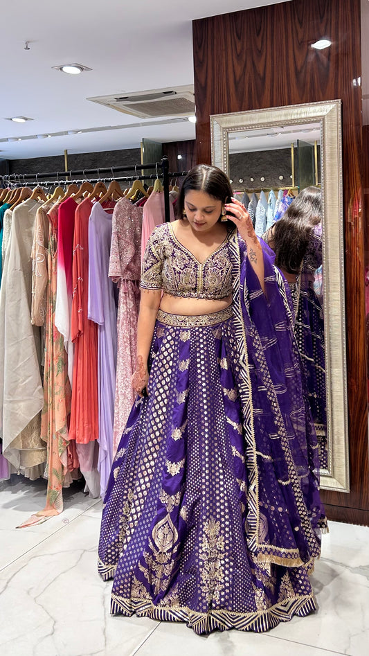 Damini Purple Raw Silk Lehenga with Mirror & Gota Patti Embroidery
