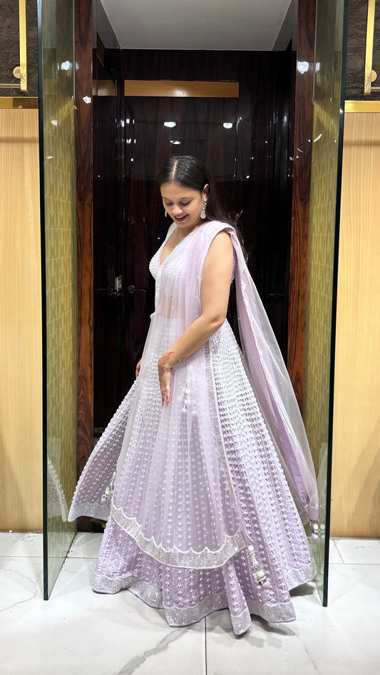 Yashvi Lilac Raw Silk Lehenga with Pearl Embroidery