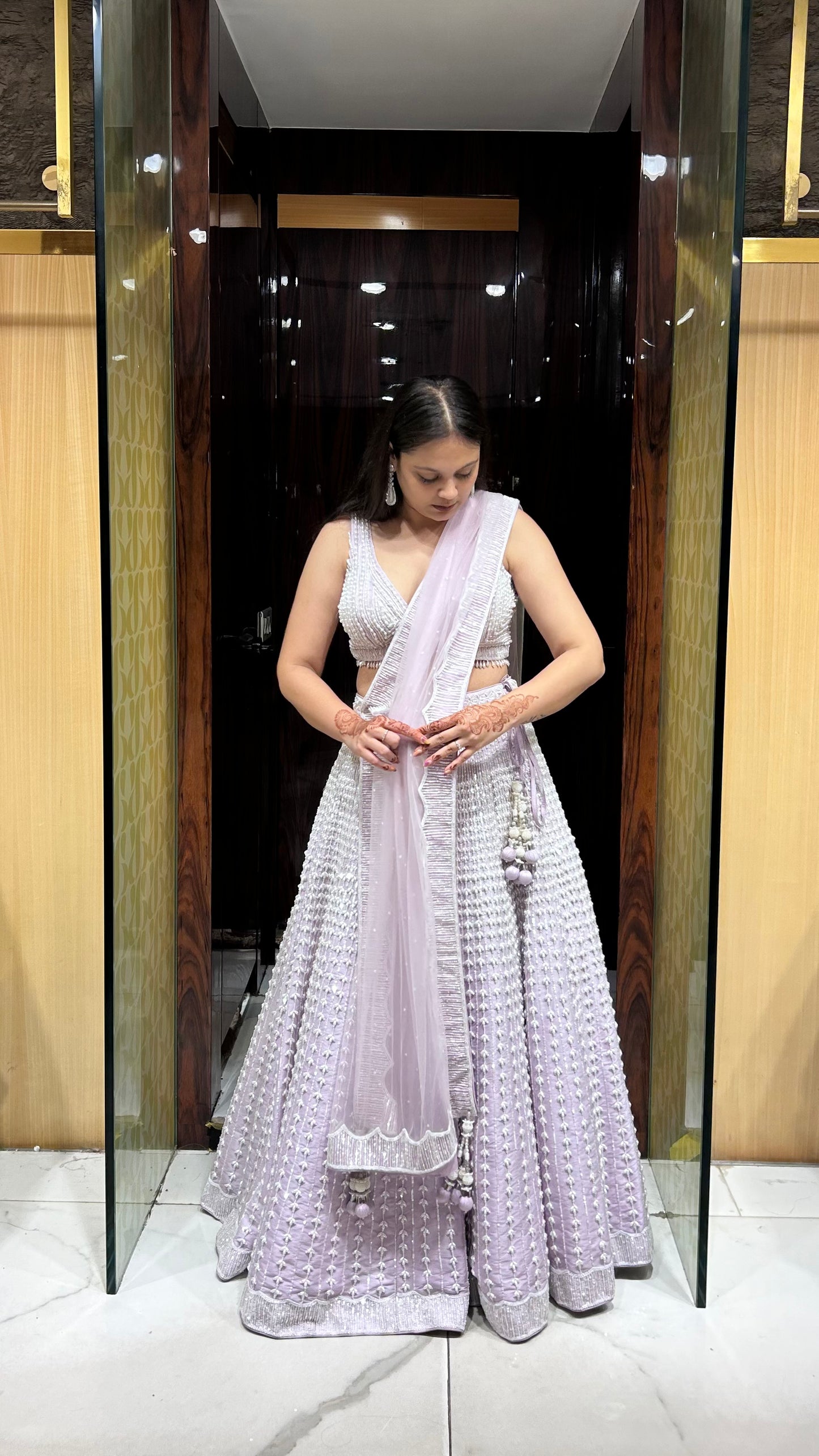 Yashvi Lilac Raw Silk Lehenga with Pearl Embroidery