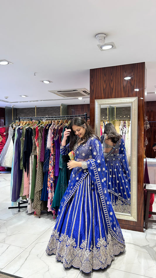Nayra Royal Blue Raw Silk Embroidered Lehenga Set