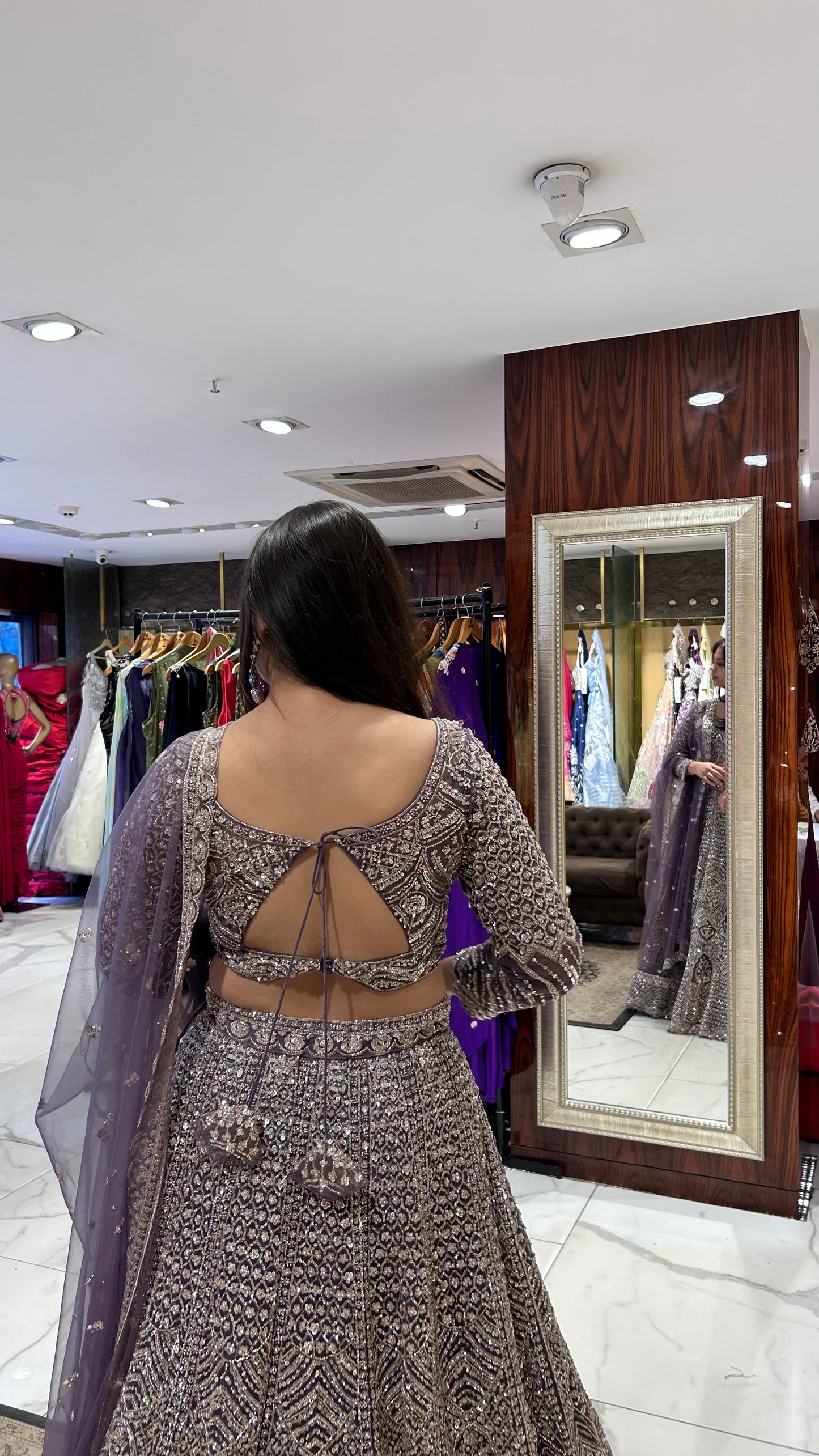 Nitya – Mouse Grey Imported Net Embroidered Lehenga Set