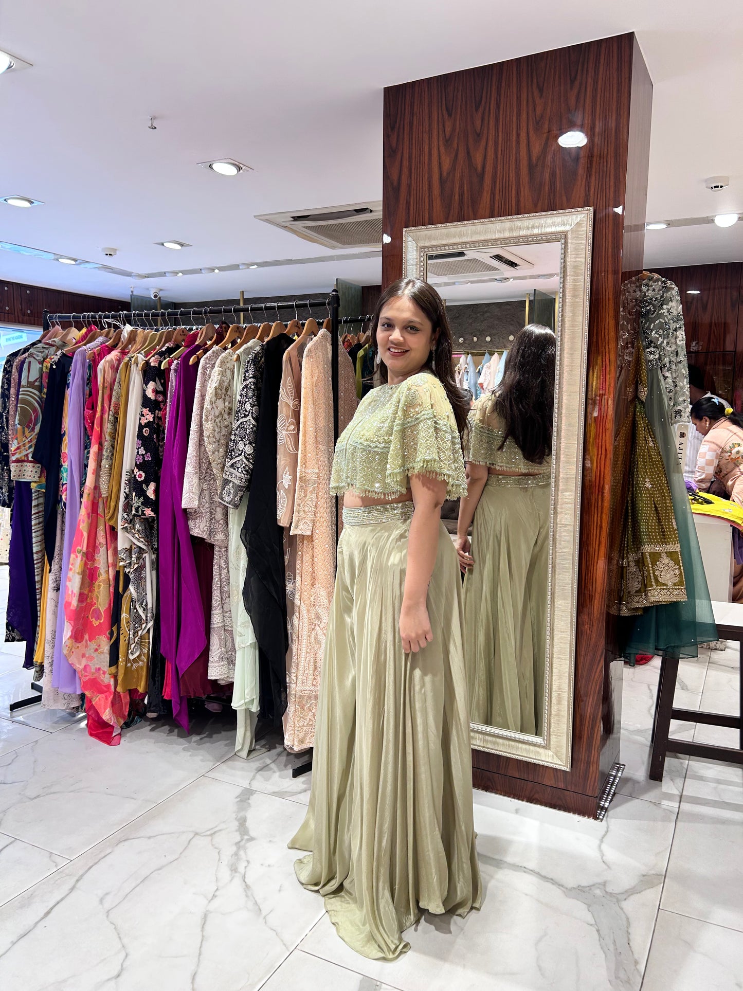 Amaria – Luxe Olive Green Indo-Western Set with Embroidered Cape