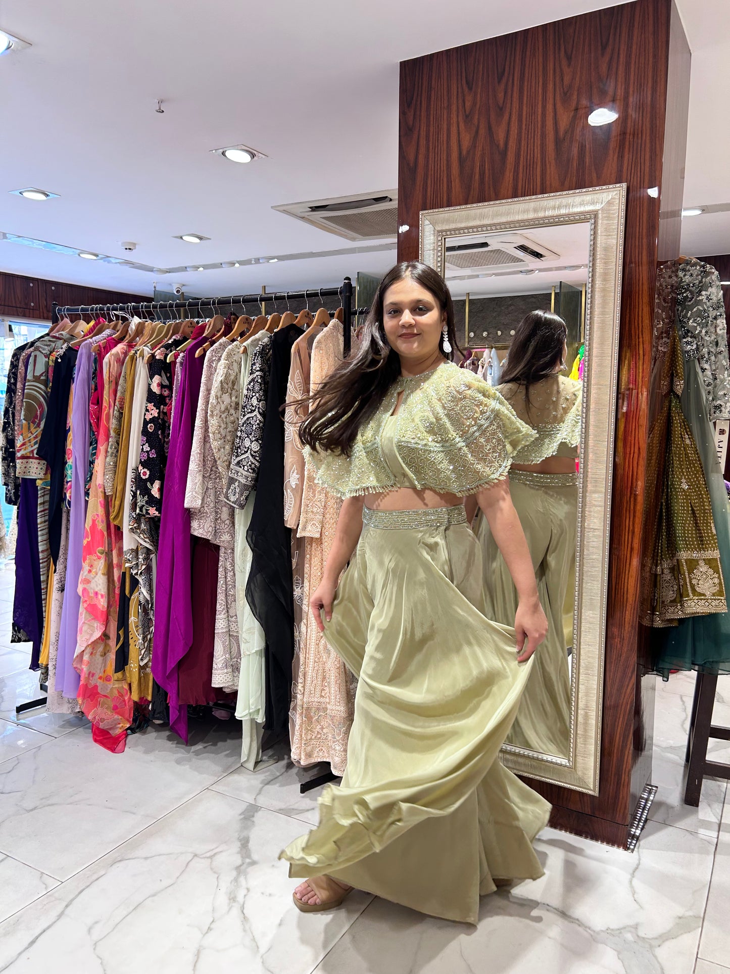Amaria – Luxe Olive Green Indo-Western Set with Embroidered Cape