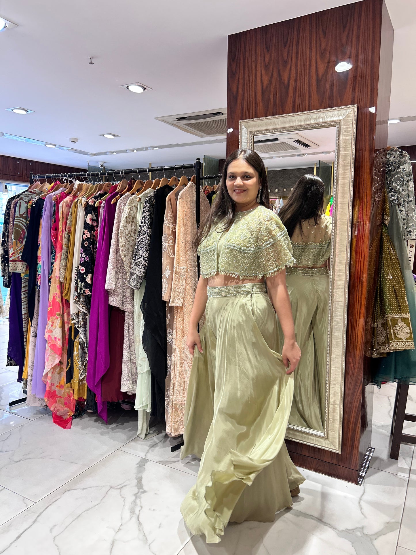 Amaria – Luxe Olive Green Indo-Western Set with Embroidered Cape