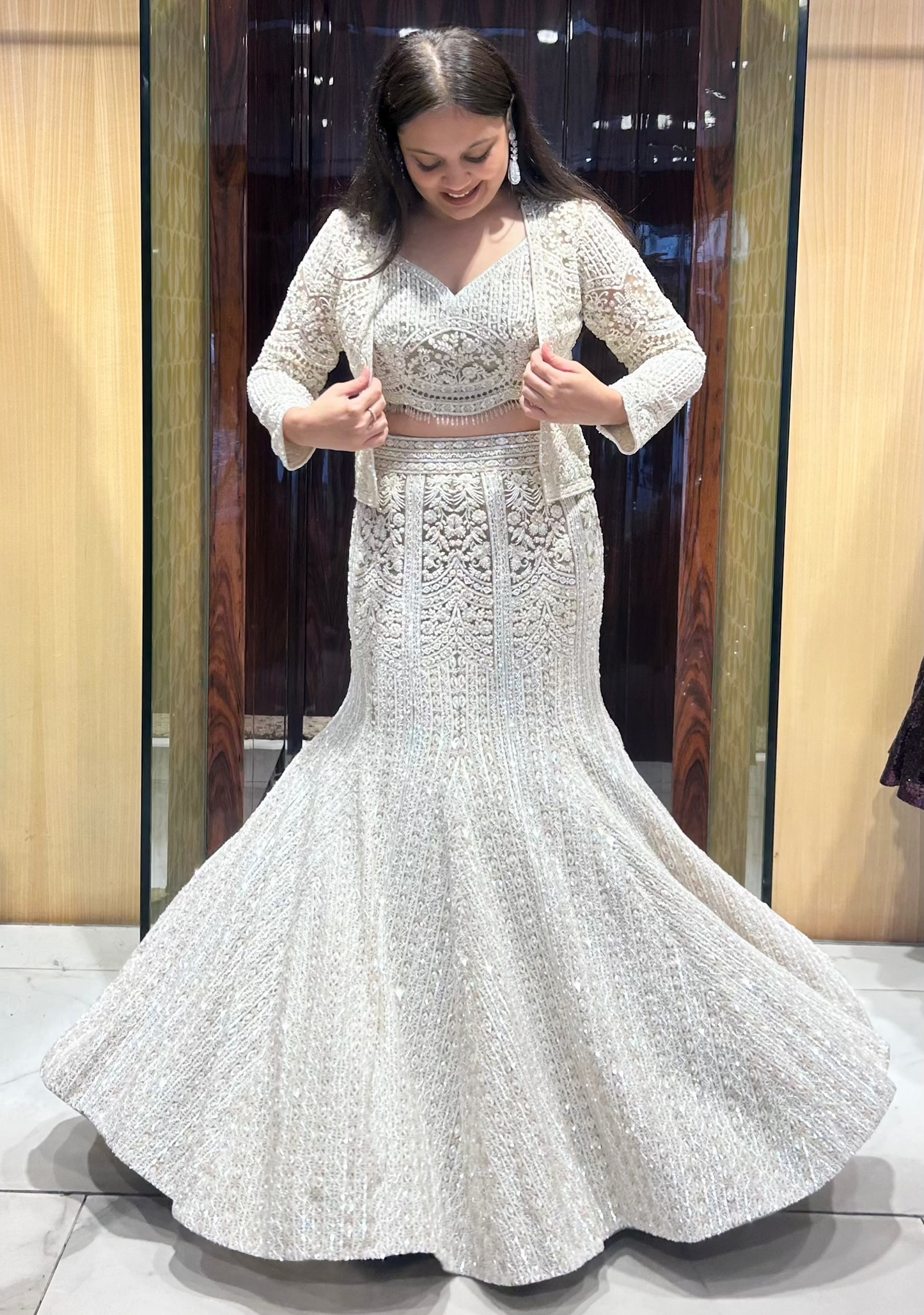 Zayna ivory fish cut lehenga with embroidered blouse