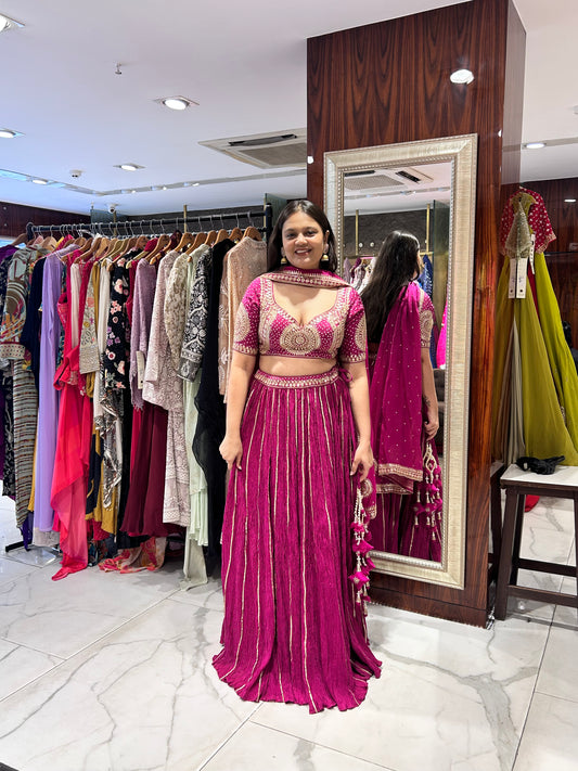 Pink Indian lehenga ideal for wedding ceremonies and sangeet nights.