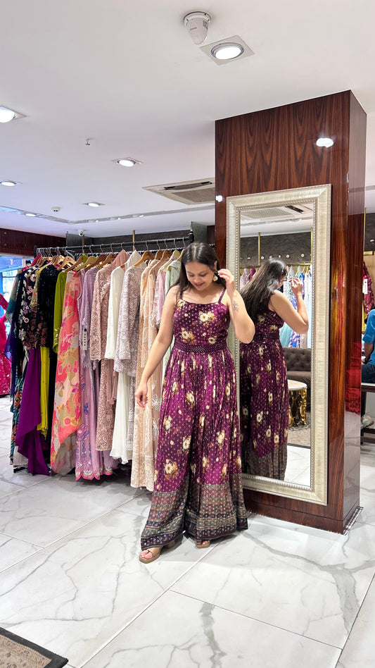 Indo-western pastel jumpsuit styled for mehendi and day events