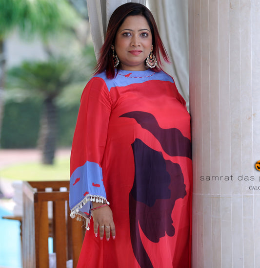 Plus size Tomato red co-ord set with asymmetrical top