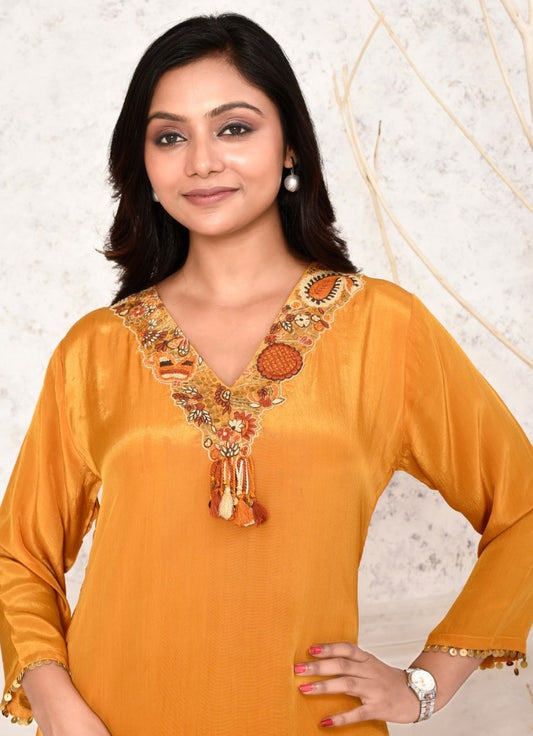 Indo-western dhoti set with sequin and thread work for mehendi, haldi, carnival etc