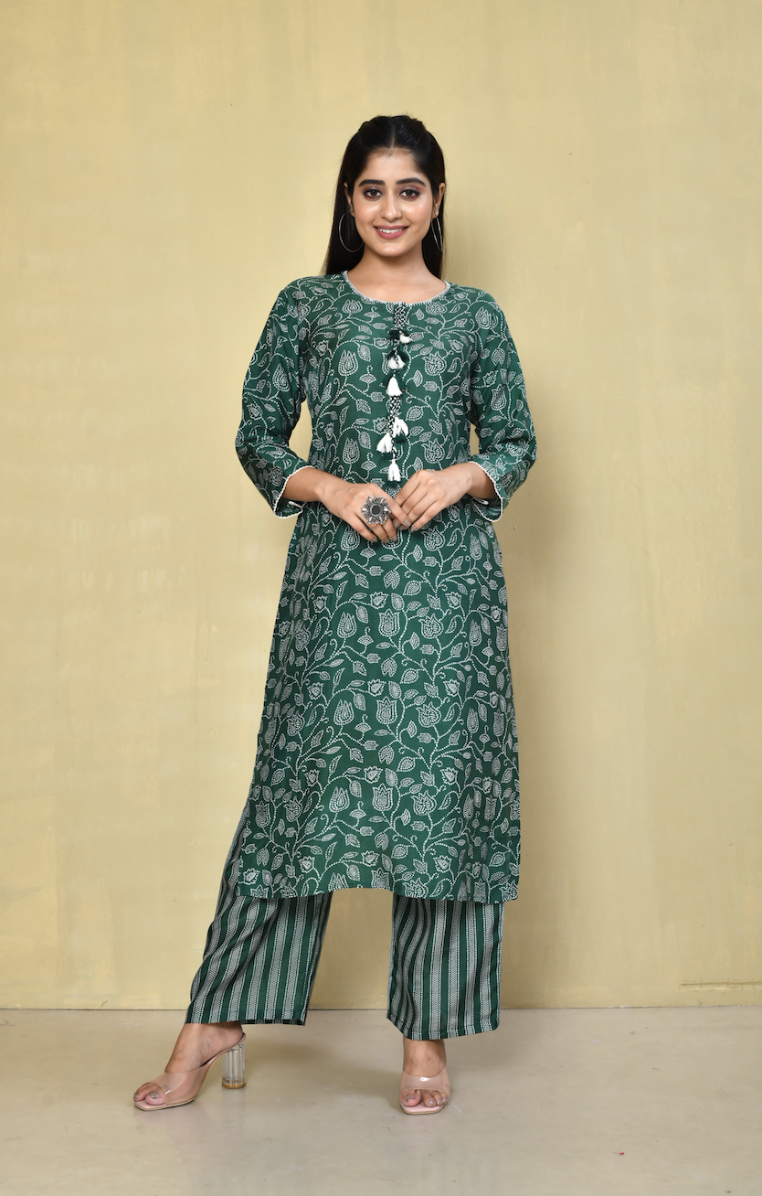 Yarina Printed Festive Kurta Pant Set