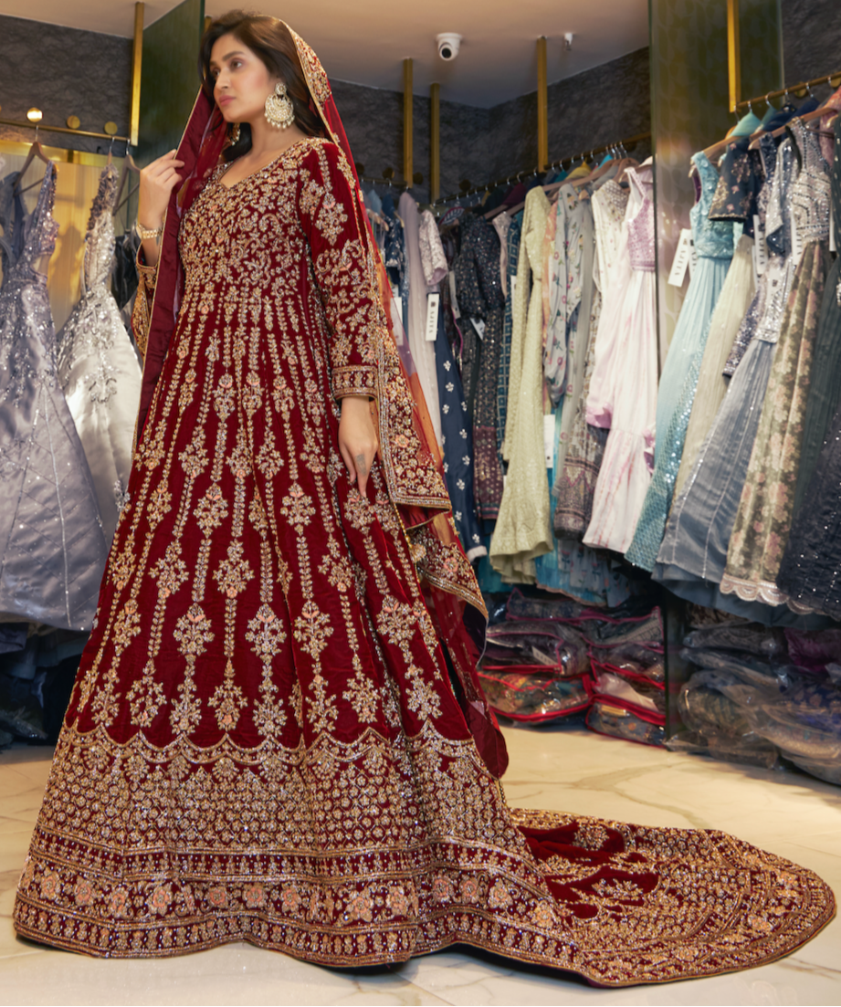 Nikaah Ready with a Royal Hand embroidered trail gown and dupatta