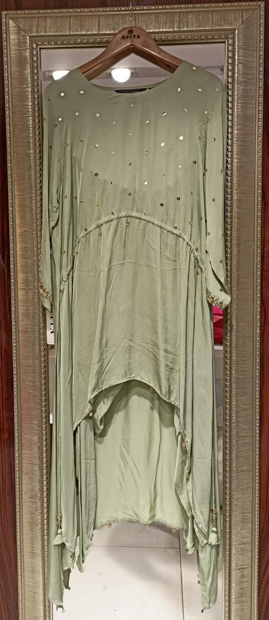 Zenia – Blush Satin Co-Ord Set with Embroidered Potli