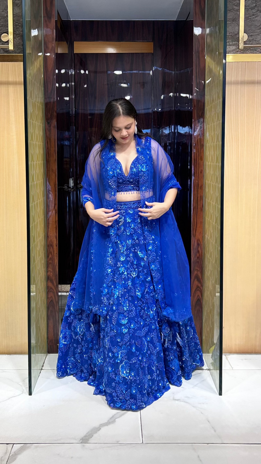 Ziyana lehenga set with pearl and sequin hand embroidery for cocktail, reception, sangeet and engagement