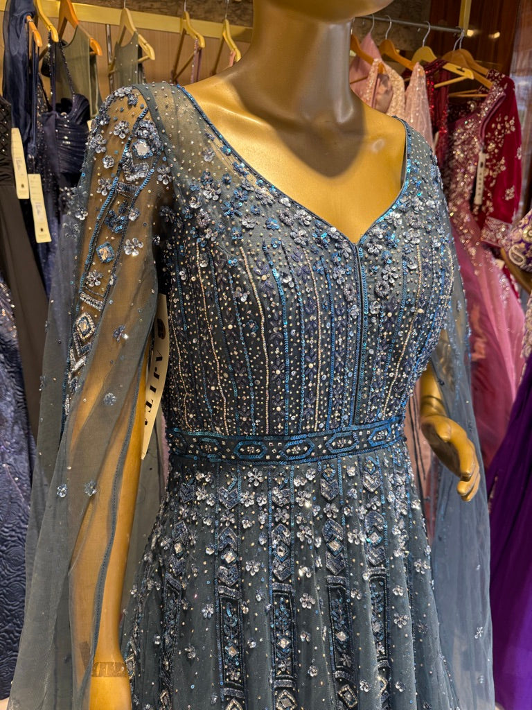 Elara Embroidered Ball Gown - Pink & Blue