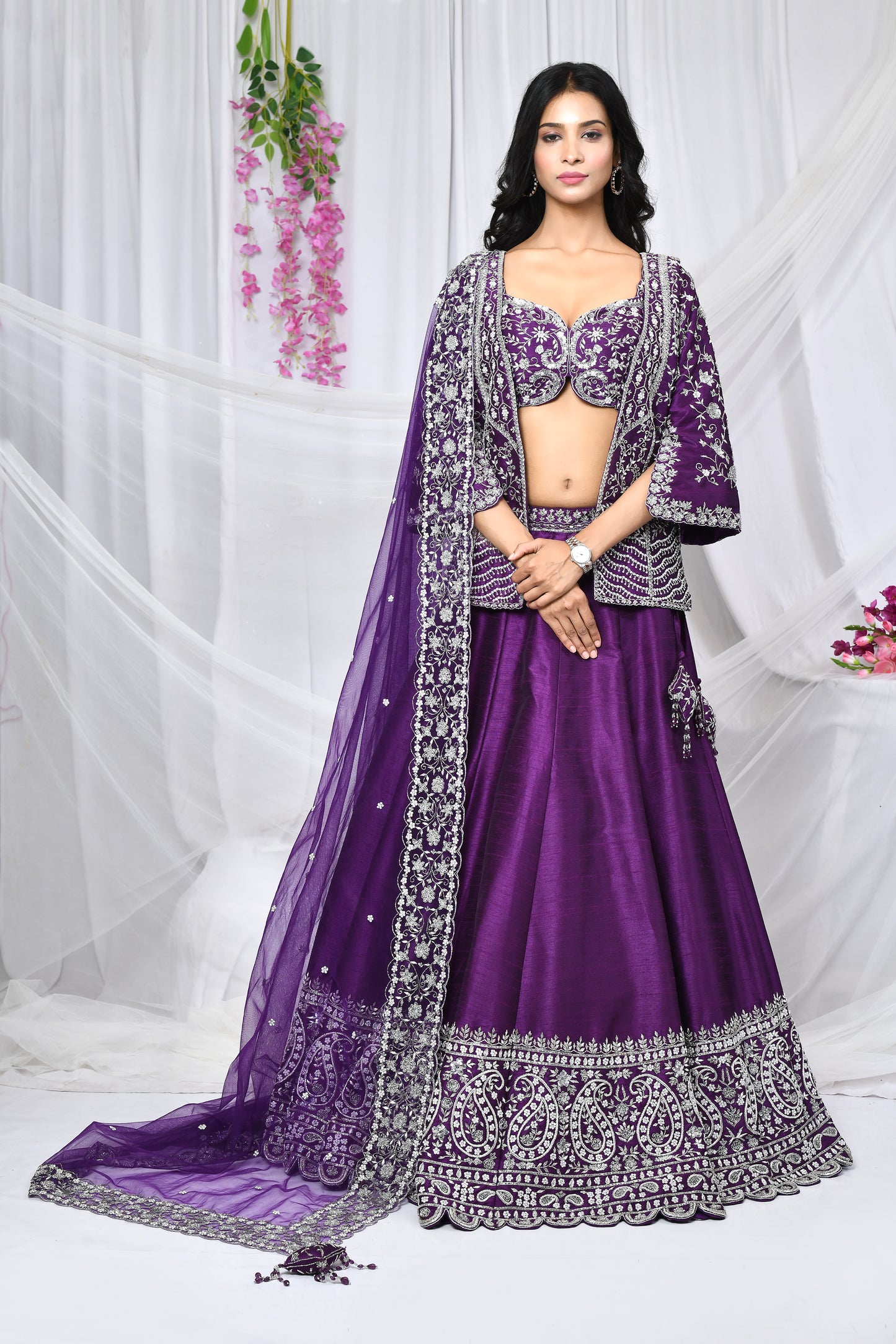 Ayesha: Purple Raw Silk Lehenga Set