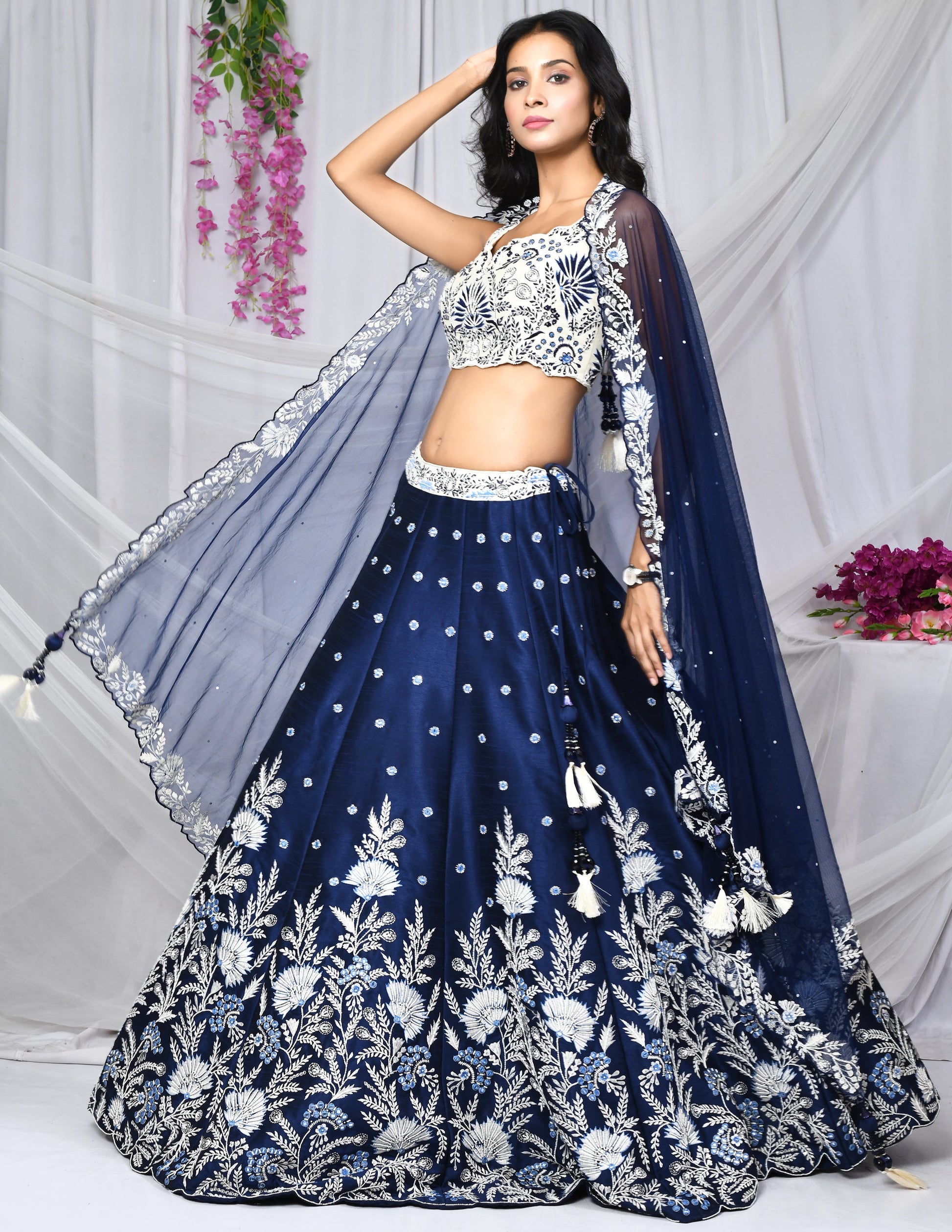 Anita Blue White Raw Silk Bridal Lehenga | House of Ajita Anita Blue White Raw Silk Bridal Lehenga | House of Ajita