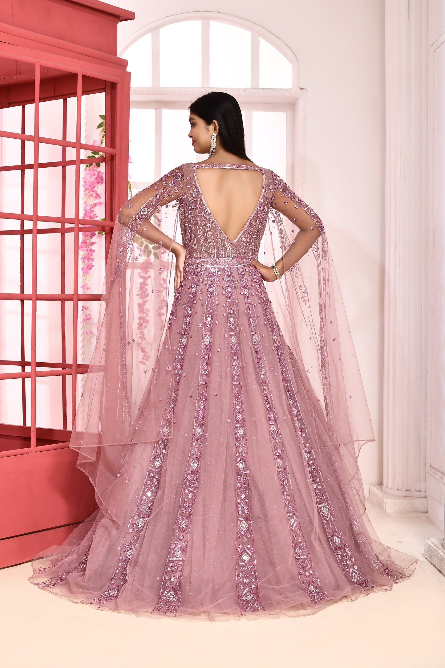 Elara Embroidered Ball Gown - Pink & Blue