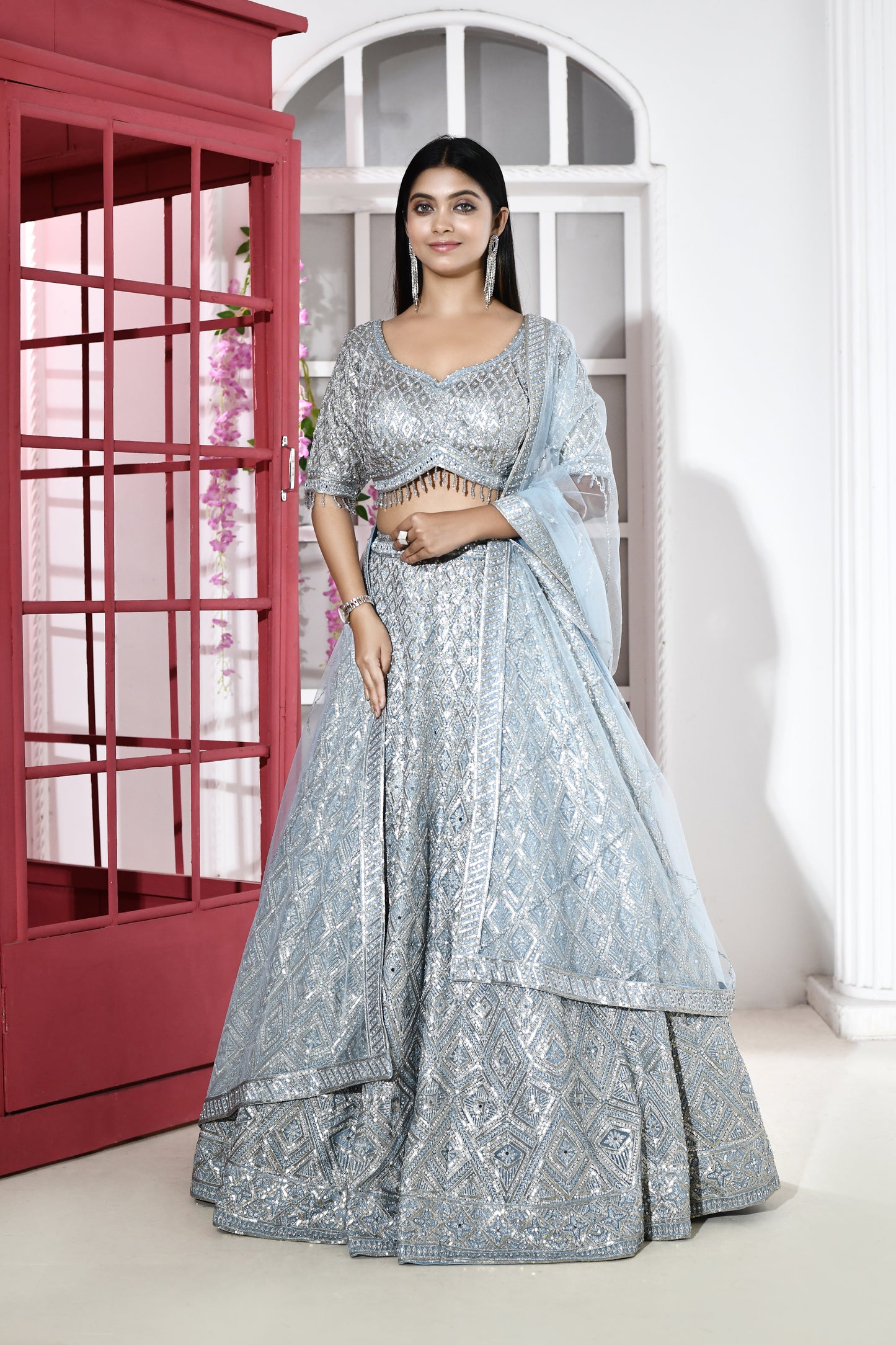 Tia Sky Blue Embroidered Lehenga