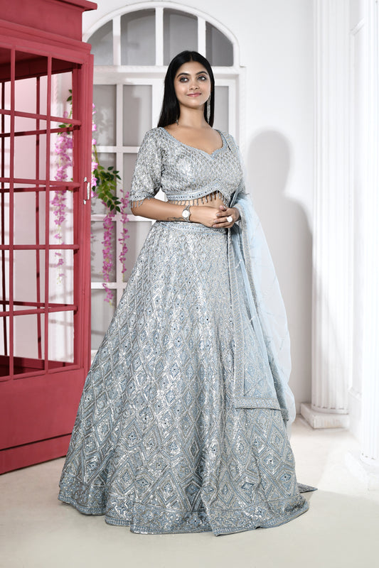 Tia Sky Blue Embroidered Lehenga