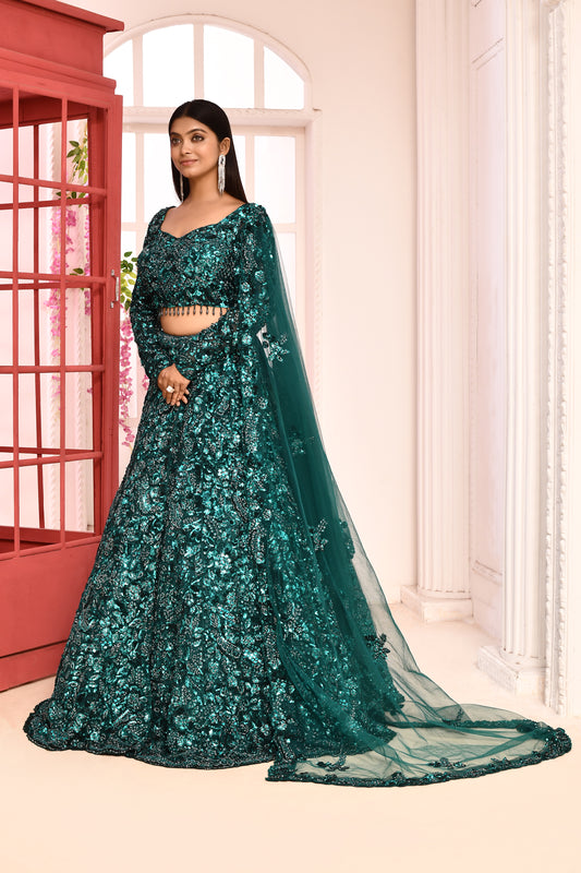 Leila Teal Green Semi-Bridal Lehenga