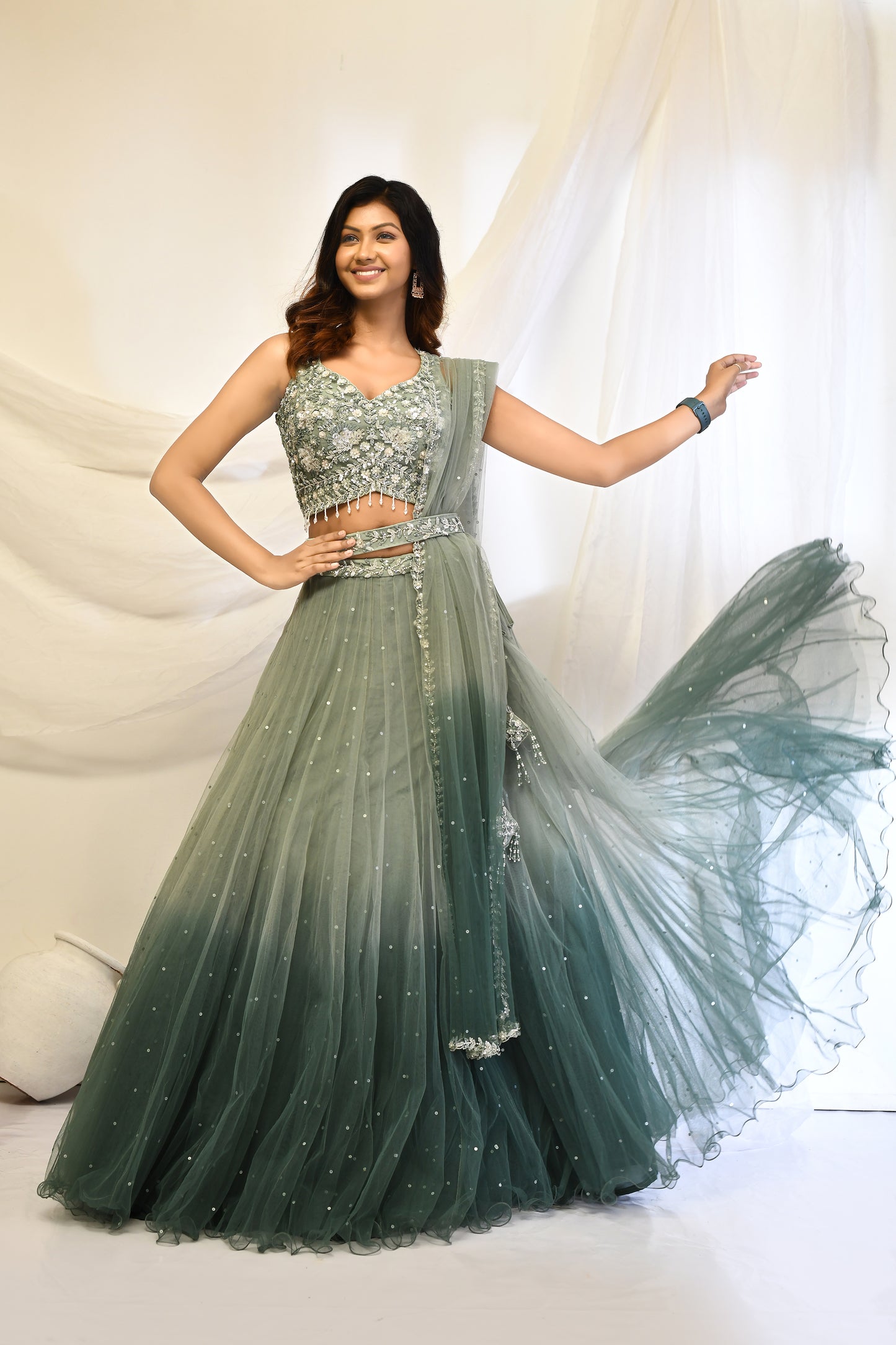 Jayanti Ombre Green Lehenga Ensemble