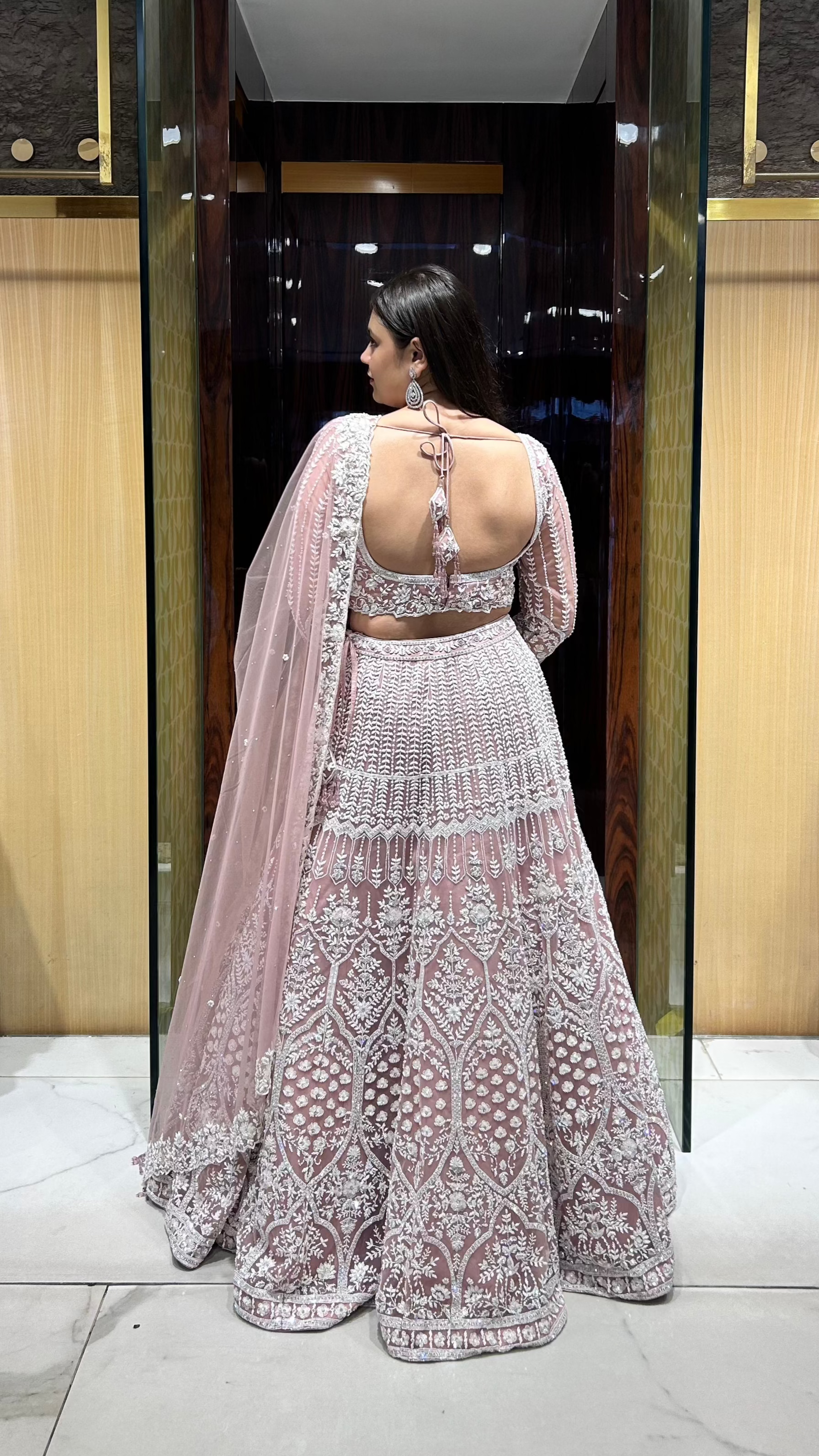 Semi-bridal hand embroidered designer lehenga for bride's sangeet, reception, engagement