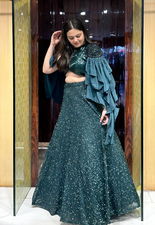 Designer inspired Bridal blingy outfit for sangeet/reception/ring ceremony. Sequinned and metallic finish