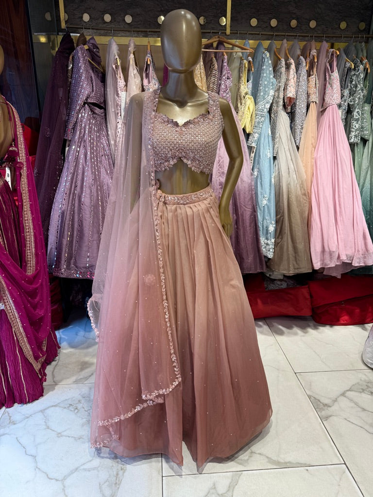 Nivi Elegance Pleated Lehenga - Ice Blue & Peach