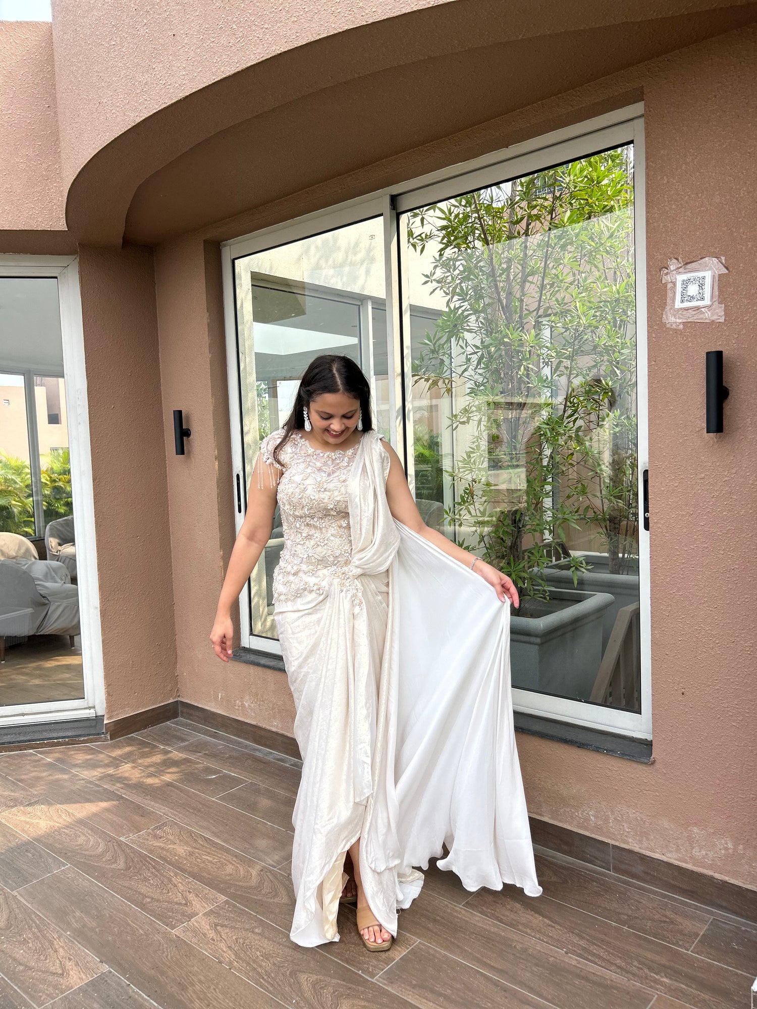 Designer indo-western drape for cocktails, sangeet nights, dinners, or refined evening events.