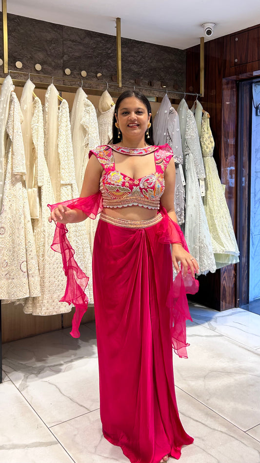 Pink indo-western with pop colours: Perfect for Haldi, Mehendi, carnival
