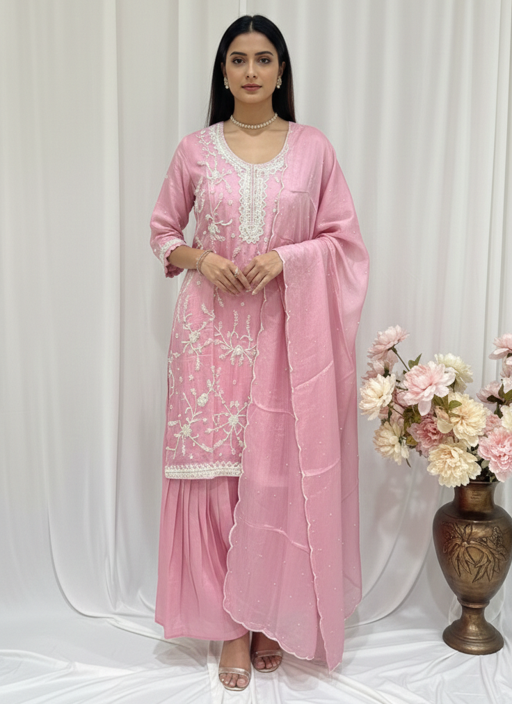 Designer sharara set in pearl work perfect for dinners, lunches, ridesmaids, trousseau, etc