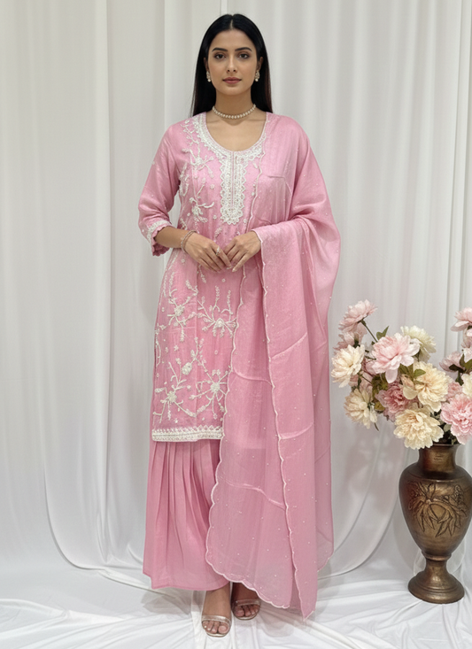 Designer sharara set in pearl work perfect for dinners, lunches, ridesmaids, trousseau, etc