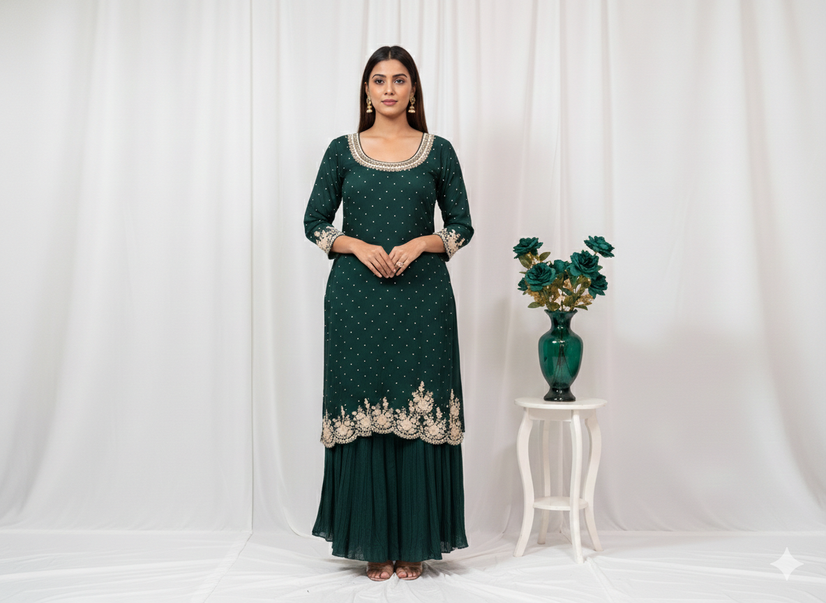 Tara – Hand Embroidered Designer Sharara Set (Colours available)