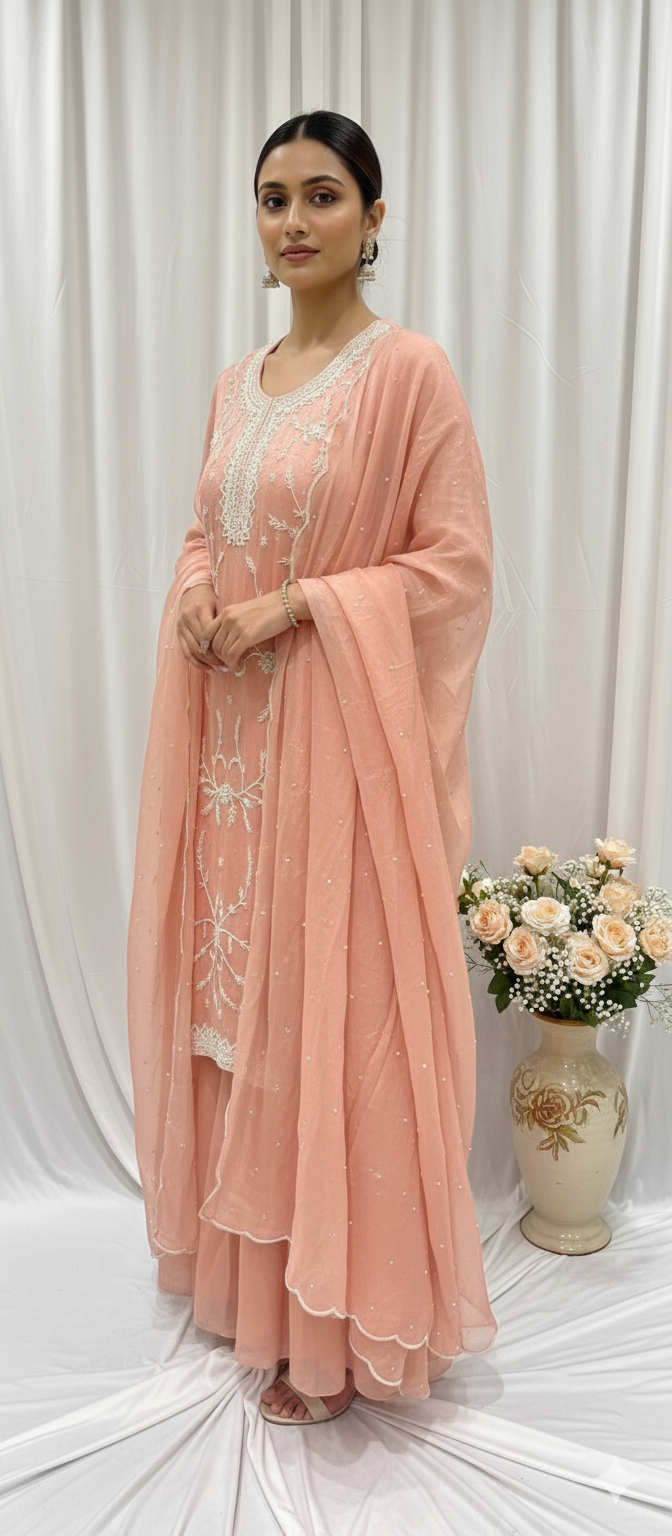 Nara – Hand Embroidered Designer Sharara Set (Colours available)