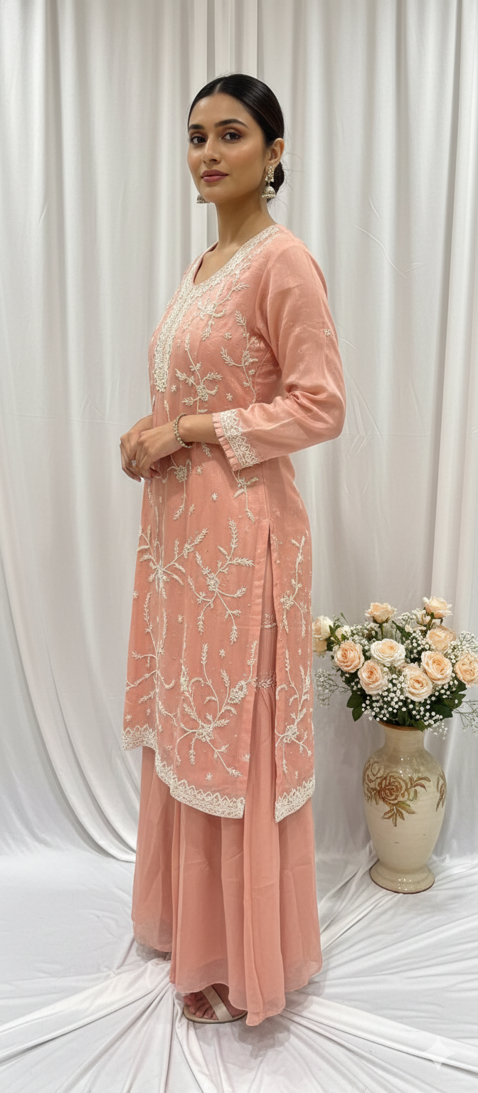 Nara – Hand Embroidered Designer Sharara Set (Colours available)