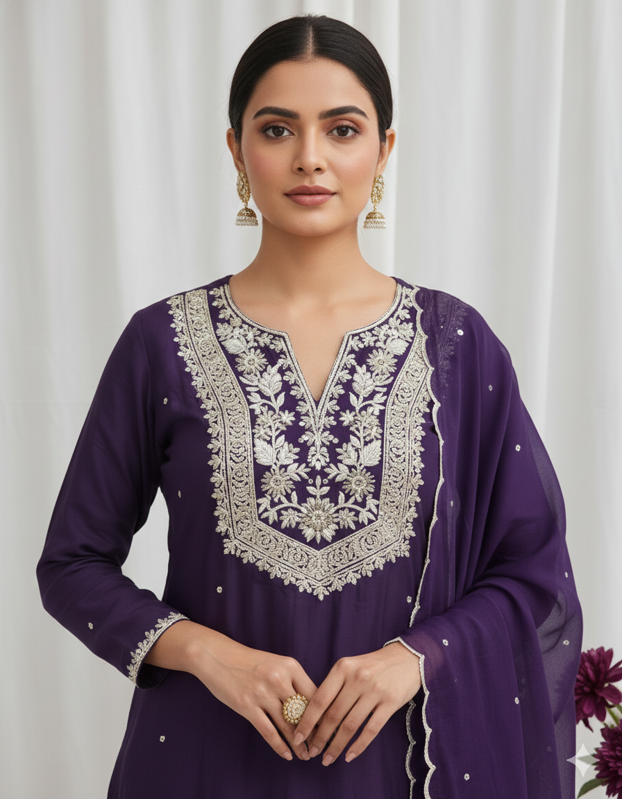 Yara – Hand Embroidered Designer Suit Set (Colours available)