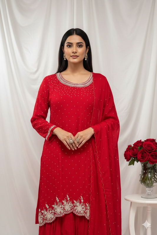Tara – Hand Embroidered Designer Sharara Set (Colours available)