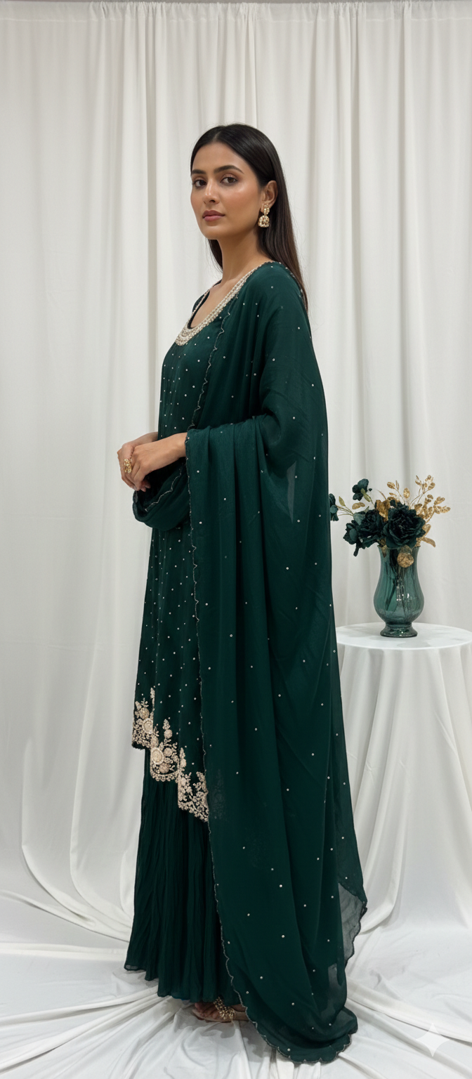 Tara – Hand Embroidered Designer Sharara Set (Colours available)