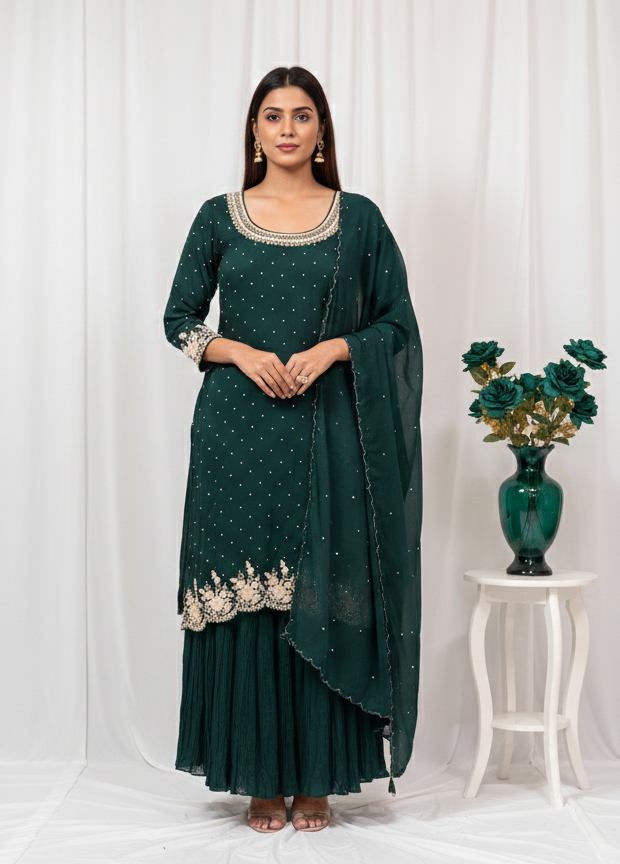 Tara – Hand Embroidered Designer Sharara Set (Colours available)