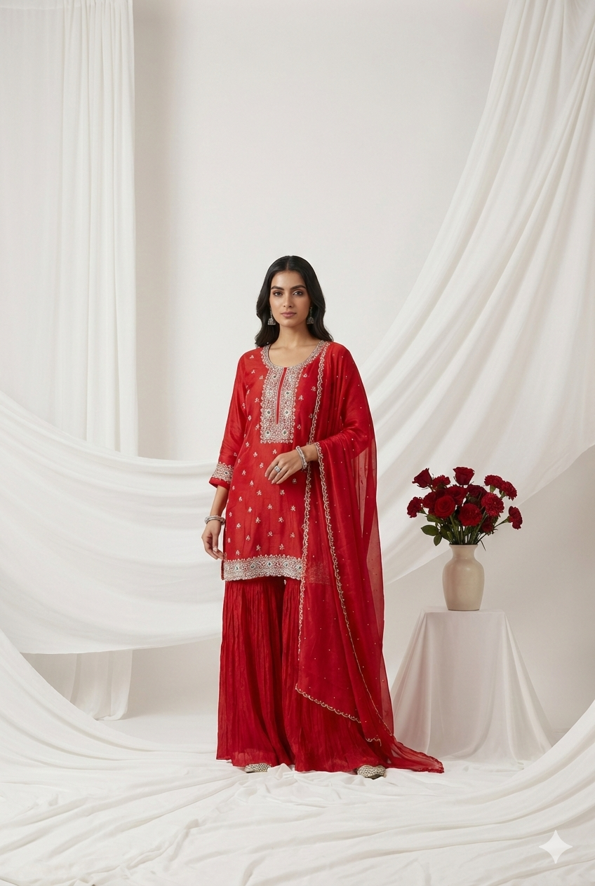 Sara – Hand Embroidered Designer Gharara Set (Colours available)