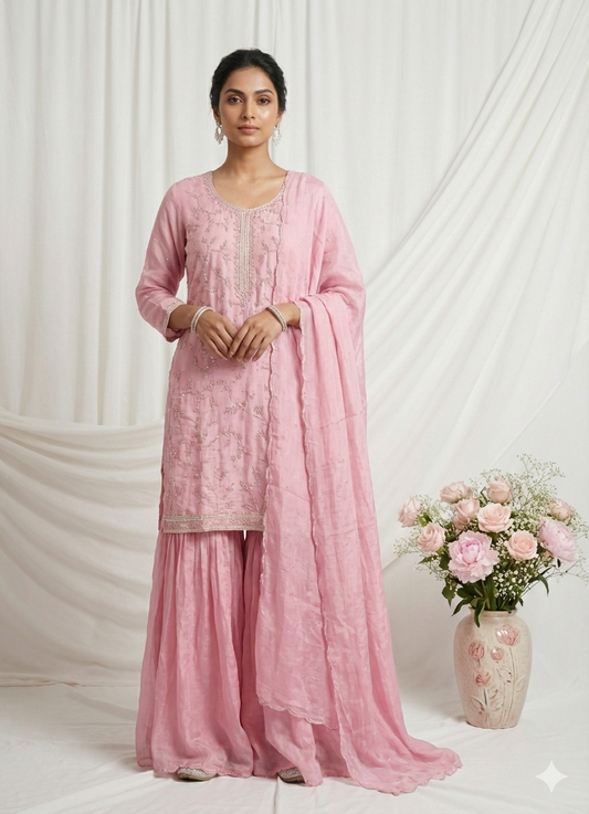 Designer sharara set perfect for lunch, dinner, sufi night, bridesmaid, trousseau, etc