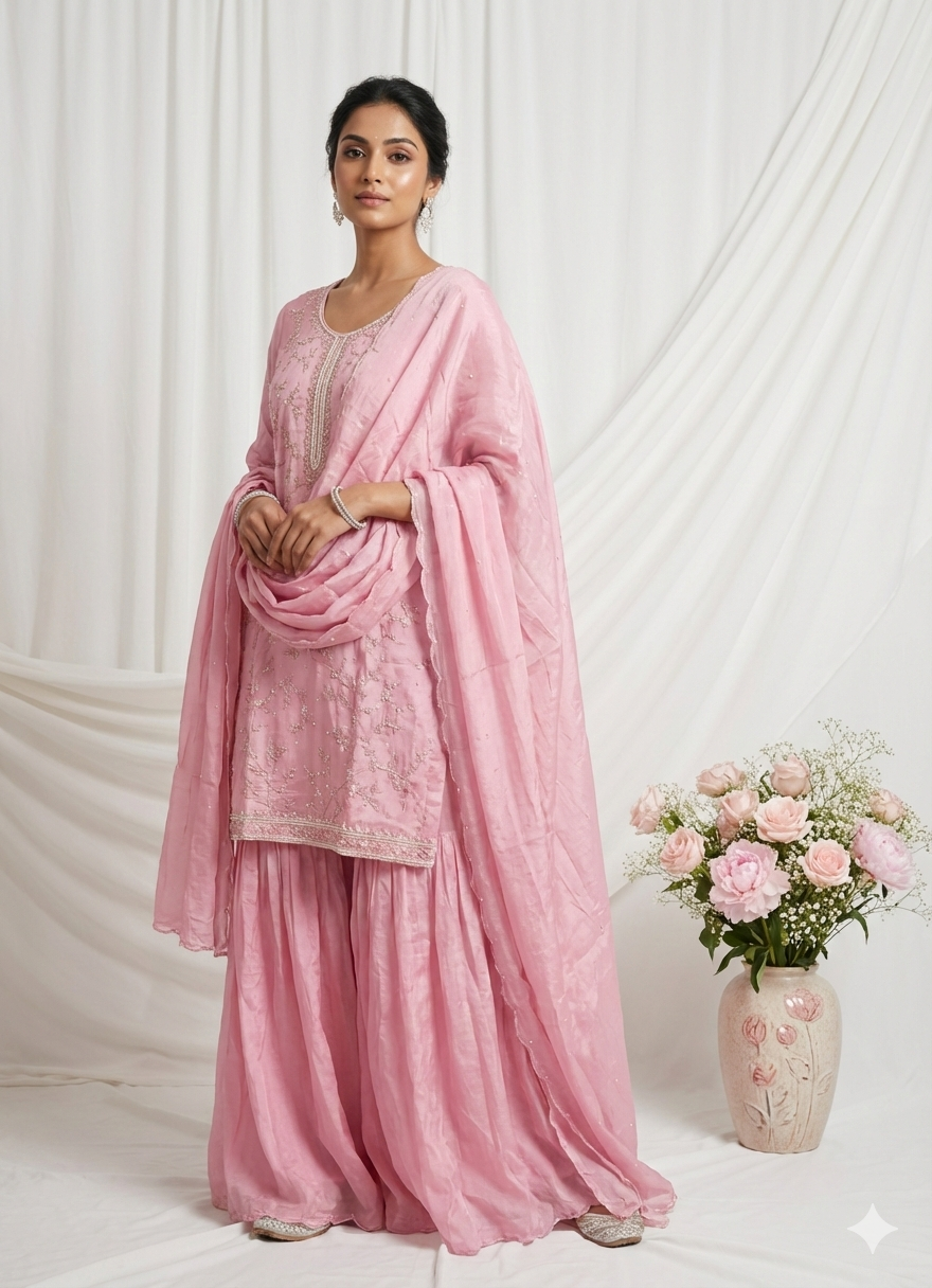 Lara – Hand Embroidered Designer Sharara Set (Colours available)