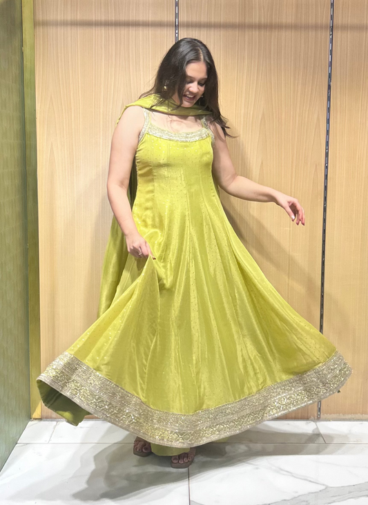 Hailey pear green anarkali with sharara set by House of Ajita - Perfect for Mehendi
